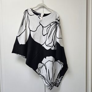 ‘Like New’ Black and White Floral Knit Poncho Sweater